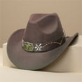 thumbnail image 2 of Men'S Straw Cowboy Hat - Western Denim Curved Top Hat Woolen Big Brimmed Hat Autumn And Winter Style British Jazz Hat,Coffee,One Size, 2 of 4