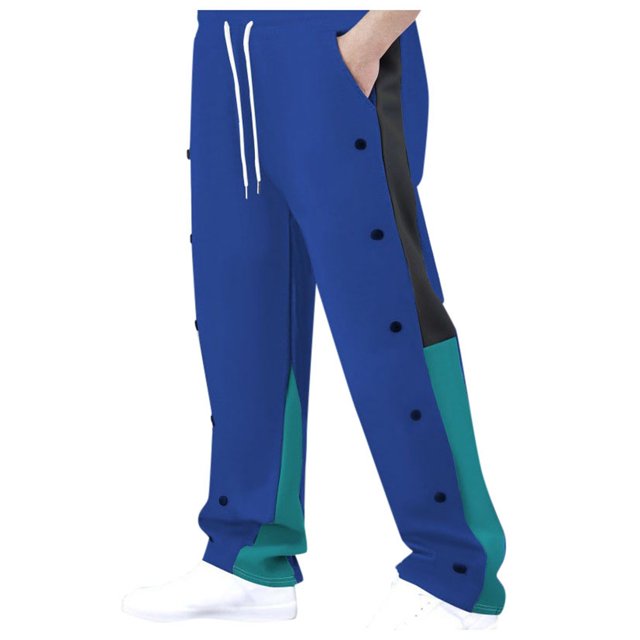 Zszcpp High Waisted Pants Men'S Long Latest Color Matching Side Breasted Straight Stylish Button Lounge Trousers Casual Trouser