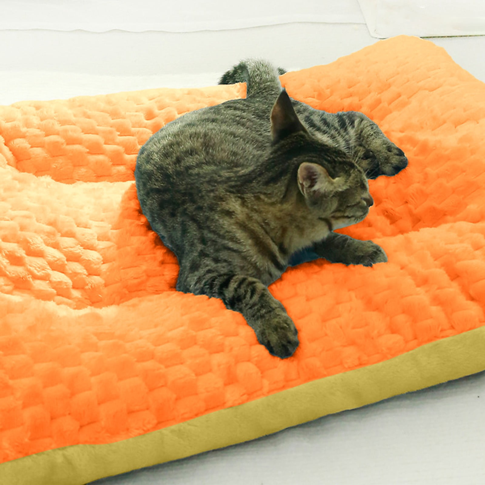 Orange 50X30Cm Pet Bed Mat, Deep Sleep Orthopedic Cushion For Small Dogs Cats, Washable