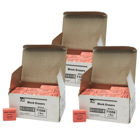 Charles Leonard Pencil Eraser - Synthetic - Latex Free - Block Shape - Medium - 60 per Box, 3 Boxes