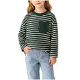 thumbnail image 6 of Girls Fall Striped Crewneck Sweatshirt with Pocket Long Sleeve,Knit Cotton Fabric,Color Block Pullover,Casual,Winter,Fashion Sweatshirt,for Ages 0-10 Years, 6 of 6