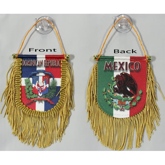Dominican Republic-Mexico - Double Sided Window Hanging Flag (Shield)
