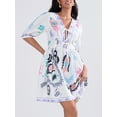 thumbnail image 4 of Gupgi Robe Courte Fleurie pour Femme à Manches Courtes, Robe Babydoll Fluide à Col en V, Robe Chemise Coupe Ample, Mini Robe d'Été Bohème, 4 of 8