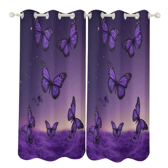 Dreamy Purple Butterfly Pattern (64)-1 2 Panels Blackout Curtains for Bedroom Living Room Drapes Kitchen Room Window Blackout Curtain Grommet