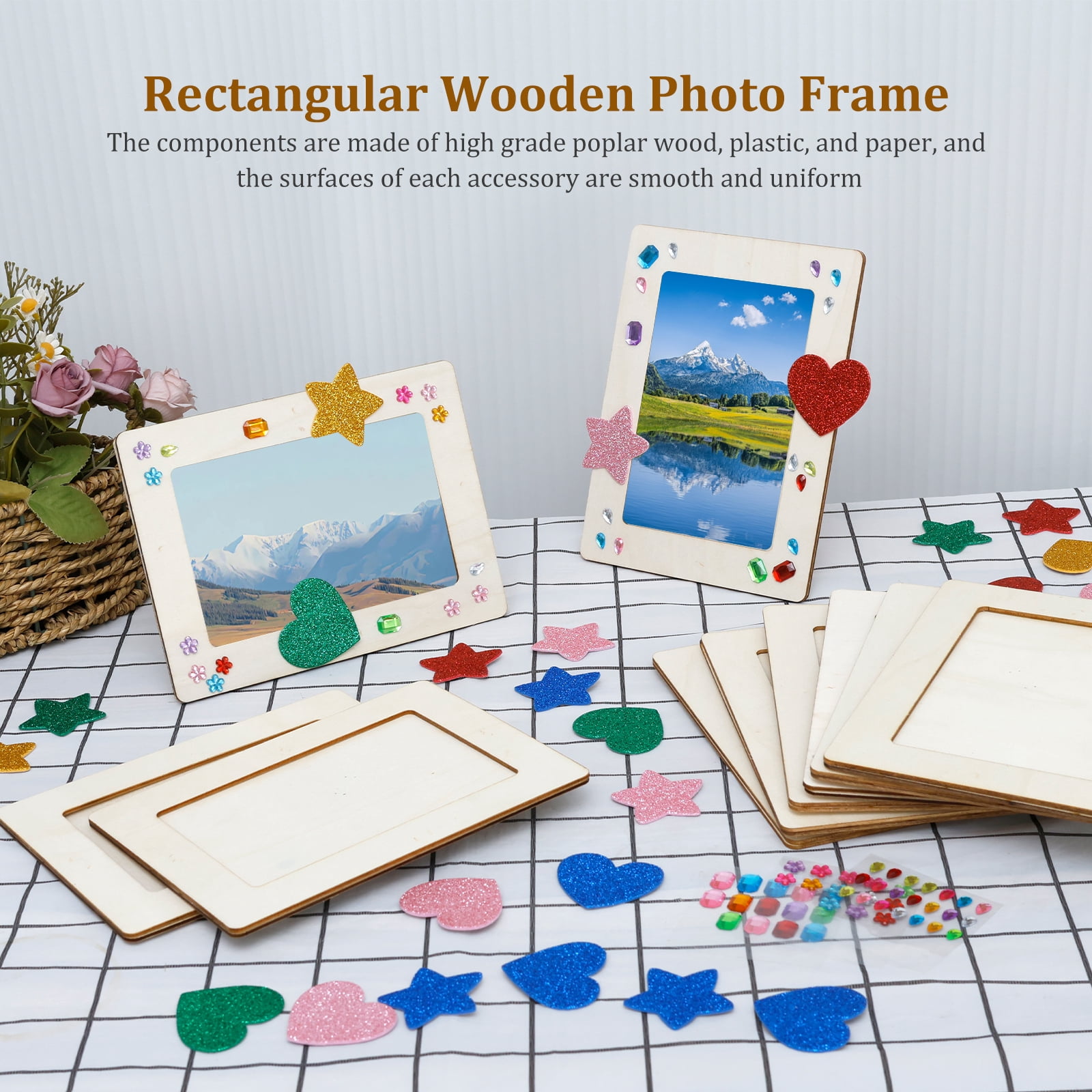 Keyohome 10Pcs Wood Picture Frame Painting Craft Kit Exercise Hand on Skill Rectangle DIY Picture Frame Parent Child Interaction for Party