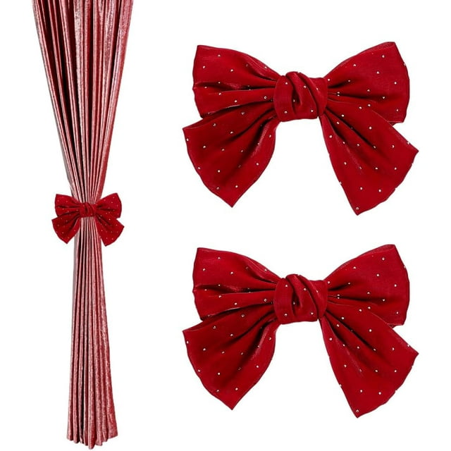 4 sujetadores de cortinas con lazo rojo, estilo moño, ideales para cortinas y ventanas.