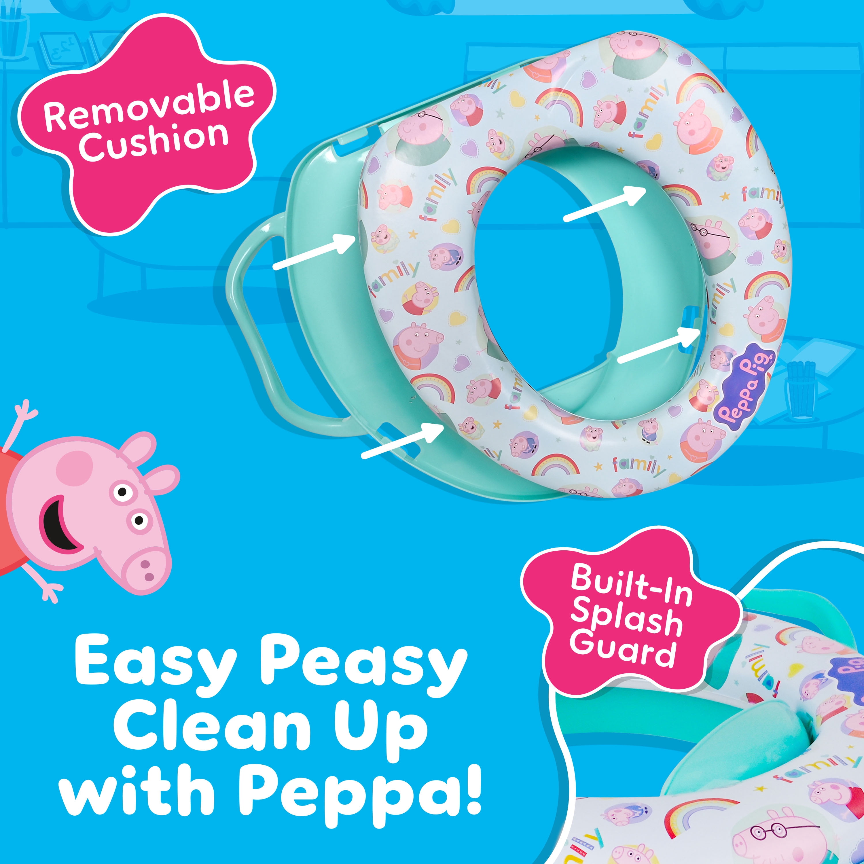 Peppa Pig Soft Potty Training Seat for Toilet with Storage Hook, Non-Slip Splash Guard, Built-in Handles for Toddlers, Children 18M and up