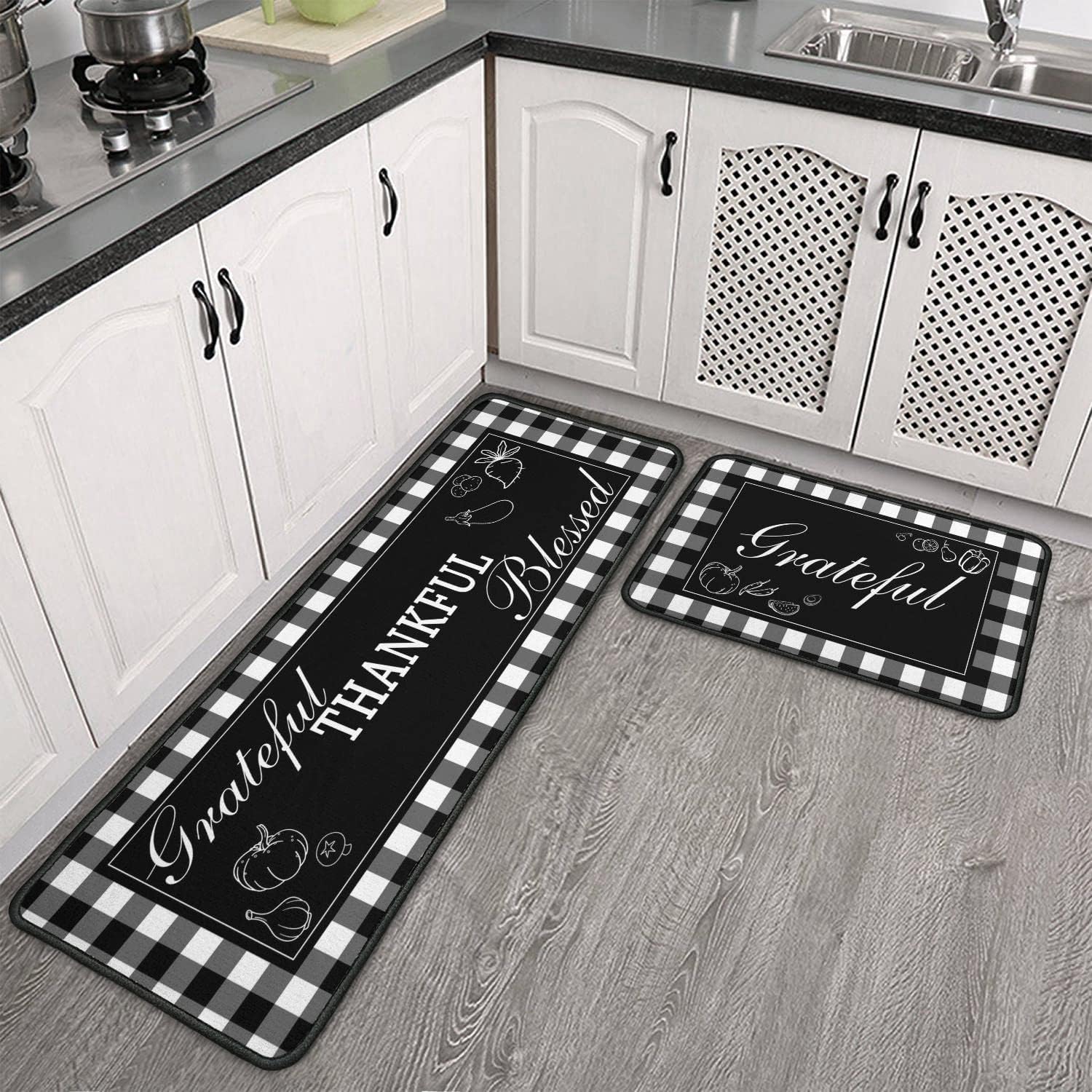 Buffalo Plaid Kitchen Rug 2 Pieces Set, Washable Non-Slip Kitchen Sink ...