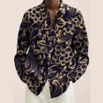 thumbnail image 1 of Camisa de manga larga para hombre con estampado 3D de hojas y plantas, camisa informal de moda con solapa y botones, camisa de gran tamaño para primavera y otoño, 1 of 6