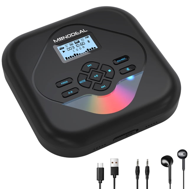 Reproductor de CD MONODEAL portátil Bluetooth con altavoces recargables