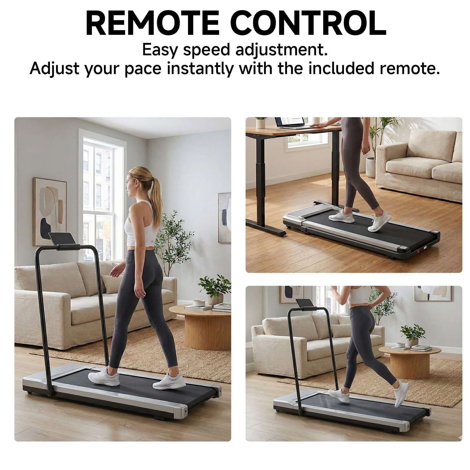 Alvantor 3-in-1 Compact Under Desk Treadmill, Quiet Walking Pad for Home & Office, 2.25HP Motor, Remote Control, LED Display, 200 lbs,(Silver/Black)