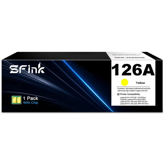 126A CE312A Toner Cartridge Compatible for HP126 A CE312A for M275 MFP CP1025 MFP M175a MFP M175nw Printer High Yield Ink ( 1-Pack Yellow )