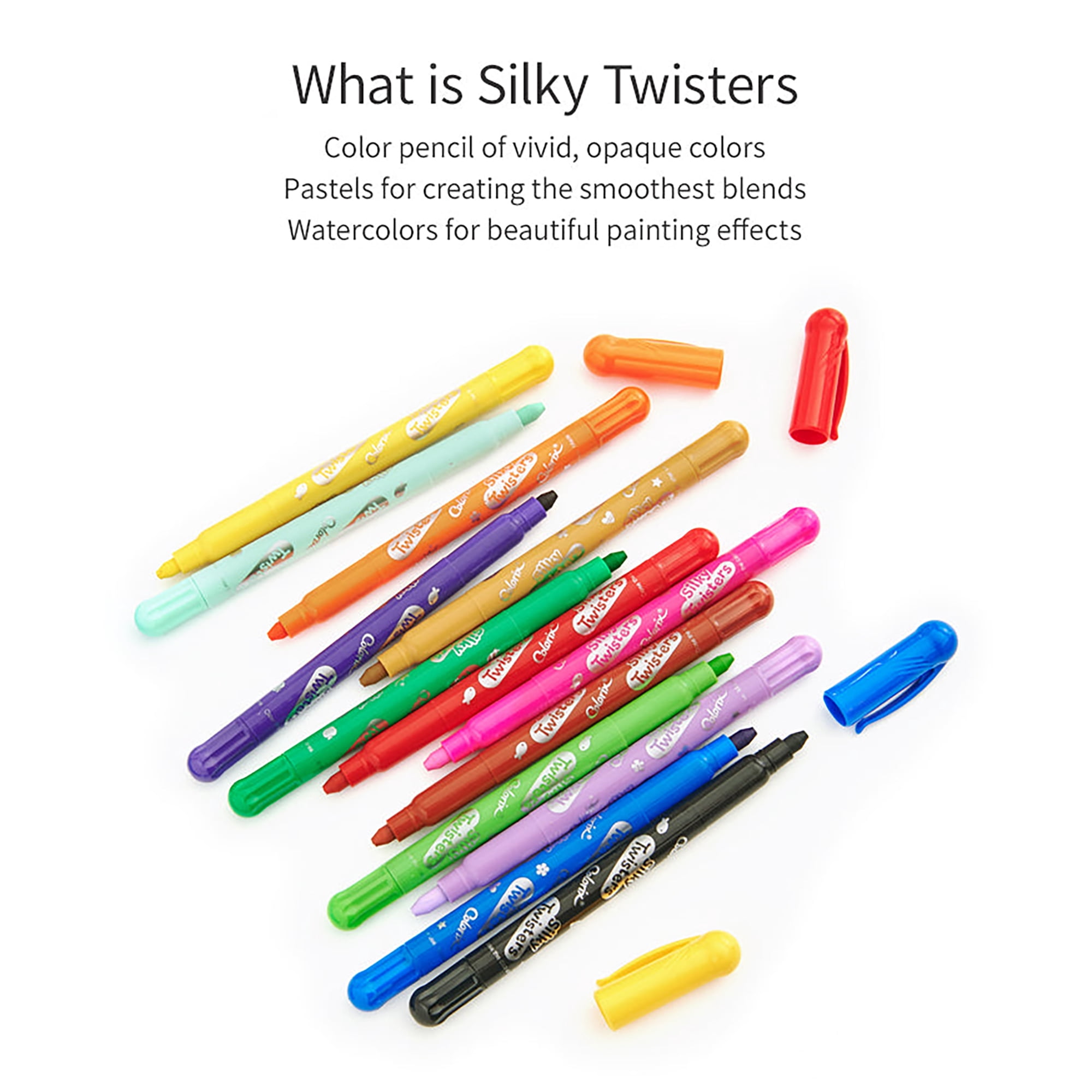 AMOS SILKY TWISTERS — 3 in 1 Gel Crayons, Twistable, Washable, Smooth, Safe & Non‑Toxic, 24 Colors in Plastic Case