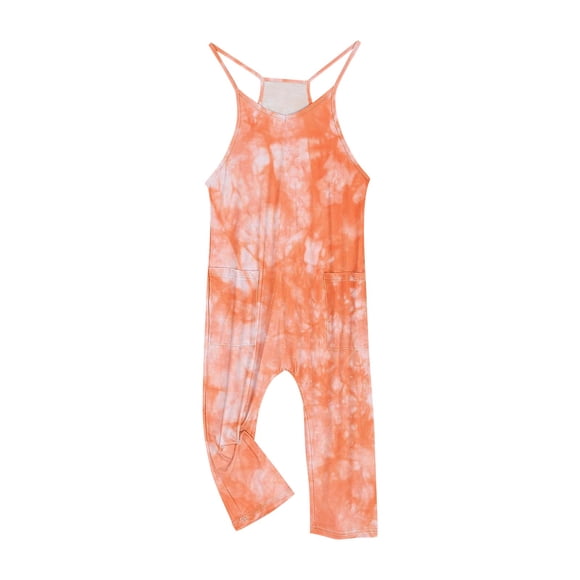 Girl's Sleeveless Jumpsuit Romper - Summer Long Pants with Pockets for Ages 5-14 Outdoor Play
