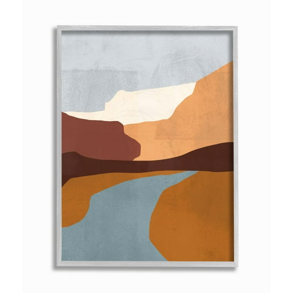 Stupell Industries Abstract Color Block Landscape Blue Brown Design Framed Wall Art Design by Victoria Borges, 16" x 20", Gray Framed