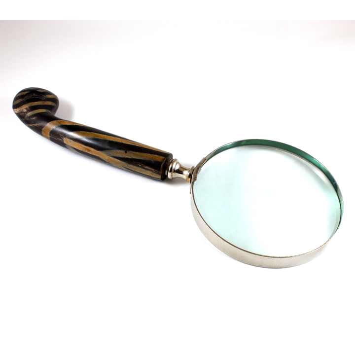 Maritime Treasures Brass Handheld 3-Inch Magnifying Glass with Leather Grip Horn Resin Decorative Handle for Christmas Gift