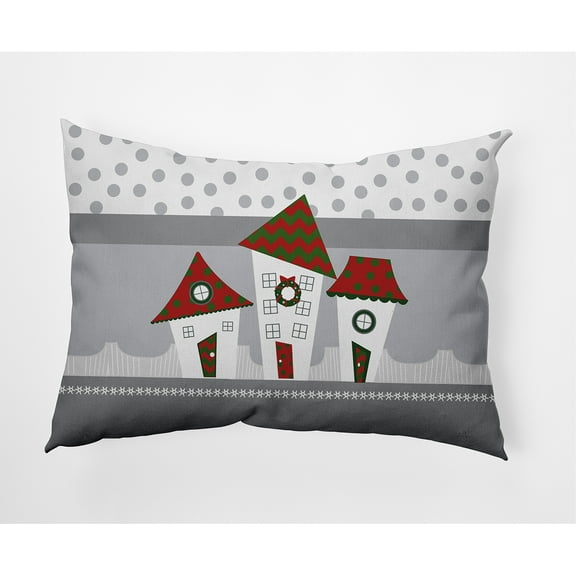 Simply Daisy Grey Colored Coastal Houses Christmas Soft Spun Polyester Indoor/Outdoor Throw Pillow, 14" x 20"