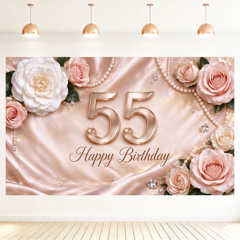 Pink Roses With Perlas 55th Happy Birthday Backdrop Pink White Rose Pearl Diamond Birthday ...
