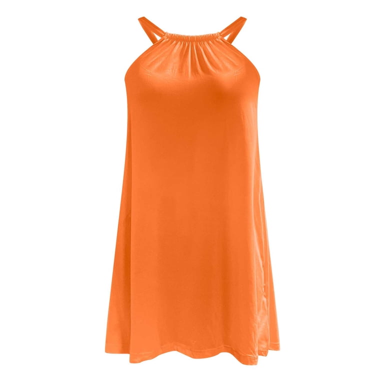 Ayolanni Knee-Length Graduation Dresses for Women 2025 Orange Sleeveless Solid Dresses Dresses for Juniors for Church S