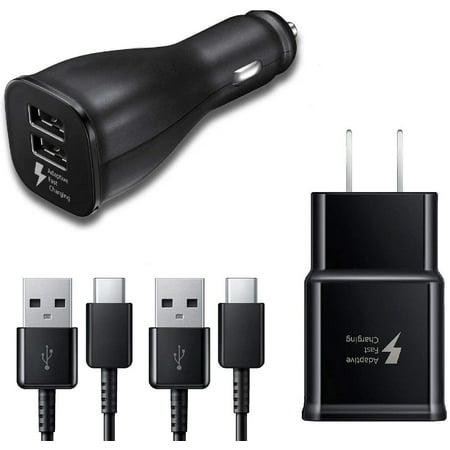 Adaptive Fast Charger Kit for Lenovo Yoga Smart Tab, USB 2.0 Recharger Kit (Wall Charger + Car Charger + 2 x Type C USB Cables) Quick Charger-Black