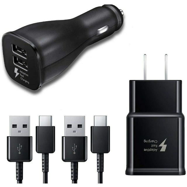 Adaptive Fast Charger Kit for Lenovo Z6, USB 2.0 Recharger Kit (Wall Charger + Car Charger + 2 x Type C USB Cables) Quick Charger-Black