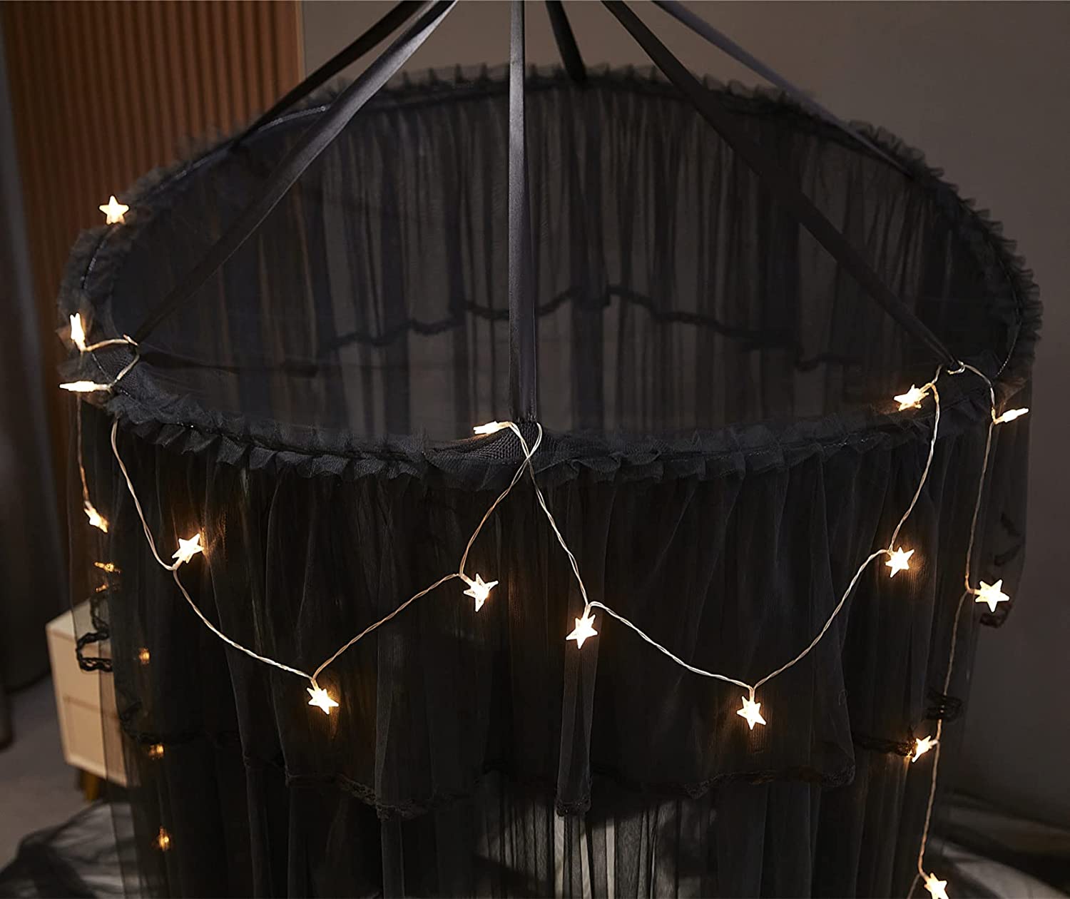 Princess Bed Canopy for Girls,Bed Canopy Curtain- Double Layer Sheer Mesh Dome Bed Curtain- Round Lace Princess Mosquito Net Tent (Double Black-2)