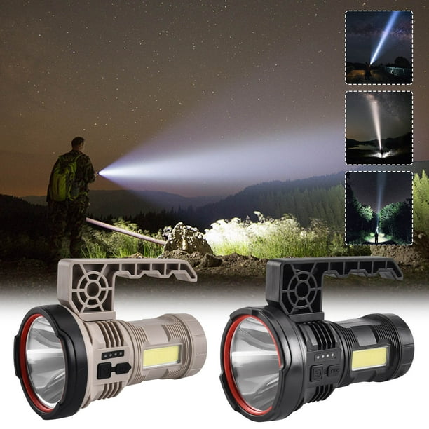Linterna Lateral Recargable Puerto Usb, Led Multifuncional, Impermeable Exterior, Foco Cob Grande, Modos de Luz Ajustables, Función de Emergencia, Diseño Portátil, Ideal Camping y Senderismo (Paquete
