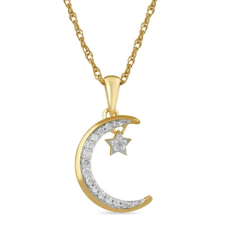 Brilliance Fine Jewelry 1/10 Carat Diamond Crescent Moon And Star Pendant in 10K Yellow Gold
