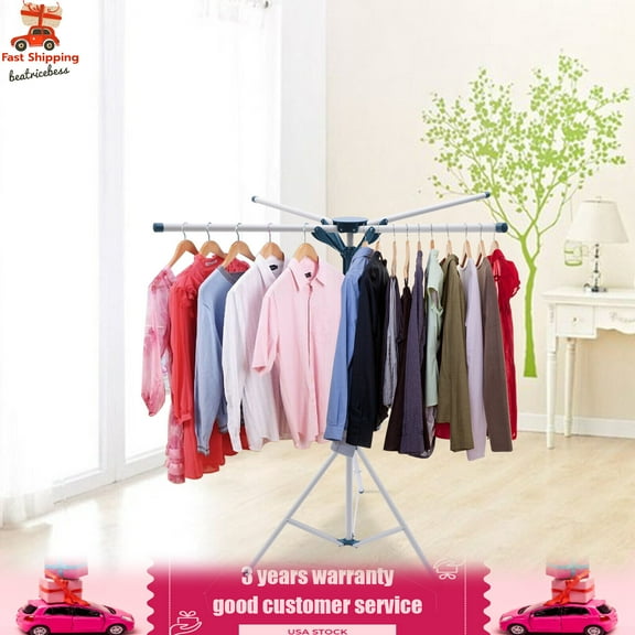 Foldable Tripod Clothes Drying Rack Laundry Coat Hanger Metal Garment Rack Stand