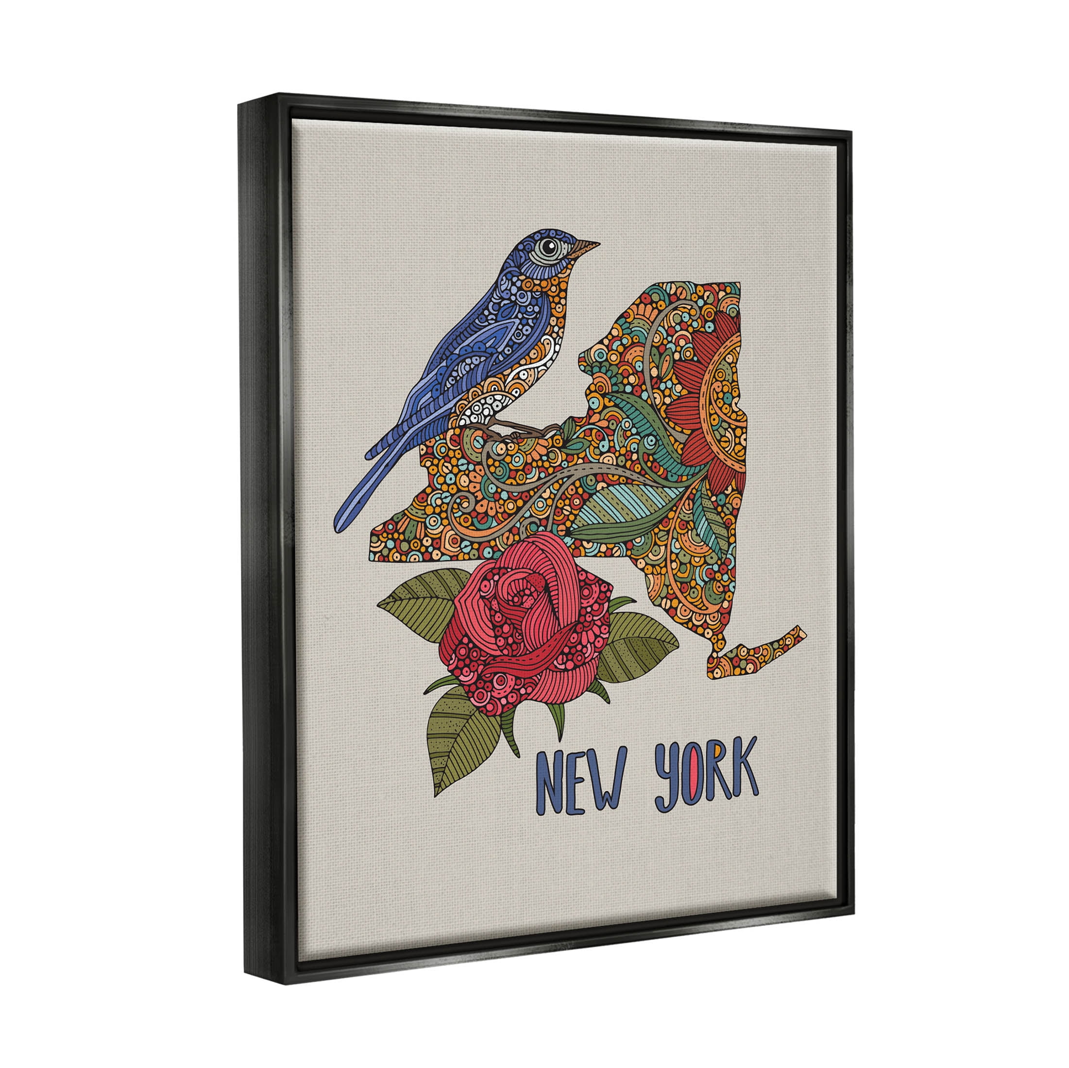 Stupell Industries Paisley Pattern New York State Graphic Art Jet Black Floating Framed Canvas Print Wall Art, Design by Valentina Harper