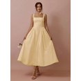 thumbnail image 4 of Elegant Yellow Sleeveless Square Neck A-Line Midi Dress With Ruched Waist, 4 of 16