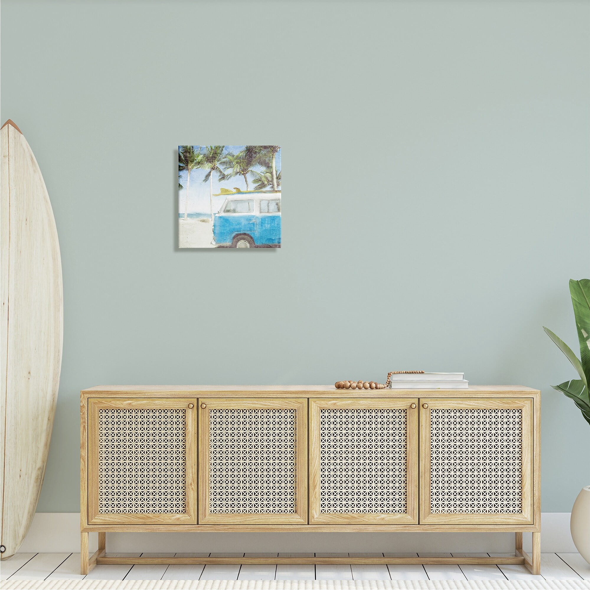 Stupell Industries Distressed Tropical Beach Surf Van Palm Trees Coastline, 30 x 30,Design by Kim Allen