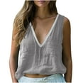 thumbnail image 1 of Vestidos Casuales Para Mujer, Blusas De Mujer De Moda Camisa de verano para mujer, moderna, con cuello en V, lisa, sin mangas, informal, de imitación de lino y solapa., 1 of 6