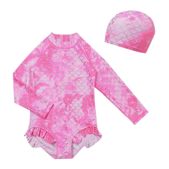 HCWSTORE Toddler Girls Two Piece Swimsuits Long Sleeve 2 Piece Bikini Tankini High Waisted Trendy 2025 Cute Sun Girls Swimsuit Sun Quick Drying Cute Teen Tankini Size 2-12T