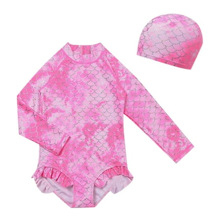 Toddler Pink Girls Rash Guard Swimsuits Cartoon Long Sleeve Sun Protection Toddler Girl Bathing Suit 2-3 Years