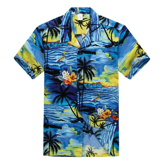 Palm Wave Mens and Big Mens Tropical Sunset Print Hawaiian Shirt, up to size 6XL