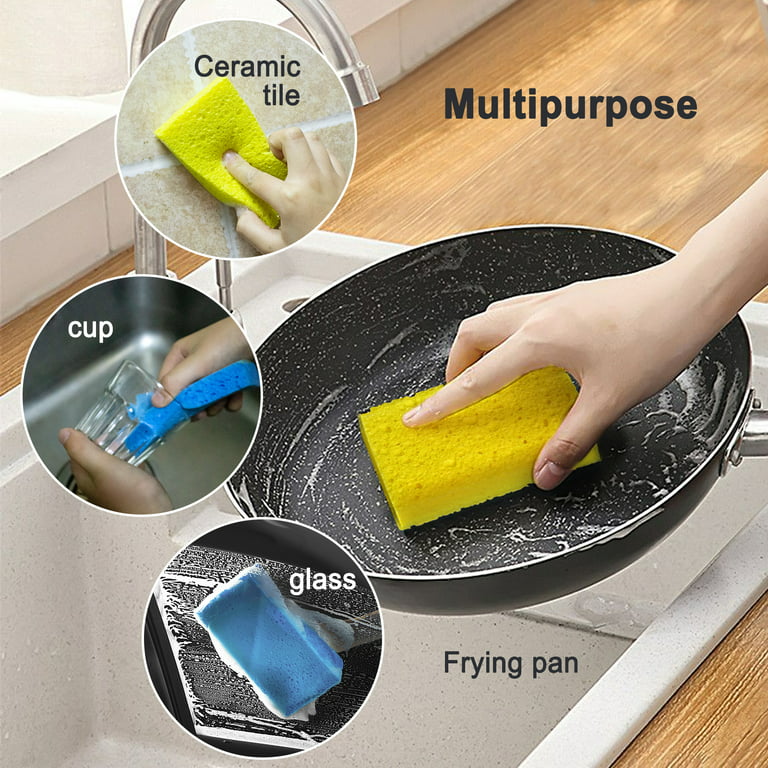 JOYMOOP Compressed Sponges, Cellulose Sponges Kitchen for Non-Scratch  Washing Dishes, Household Cleaning Scrub Natural Sponges, Pack of 12  Colorful