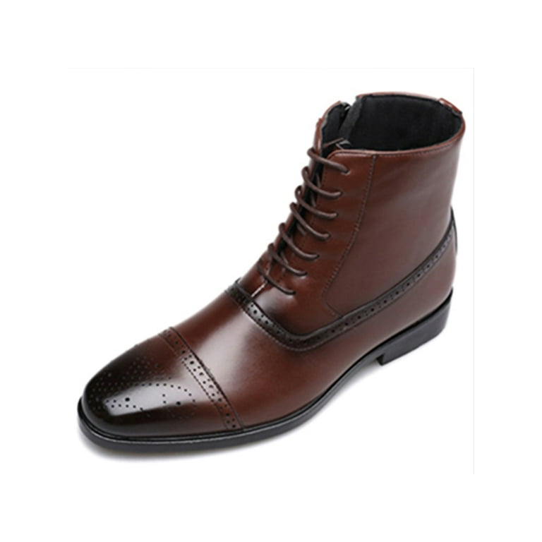 Crocowalk Men Dress Boots Wingtip Ankle Boot Side Zip Brogue Shoes Non Slip Lace Up Leather Shoe Mens Casual Pointed Toe Brown 8.5