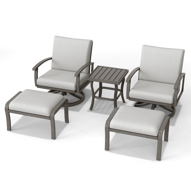 5 Piece Aluminum Outdoor Patio Furniture Set, Swivel Rocker Patio Chairs with Ottomans and Side Table, Balcony Furniture, Patio Conversation Set for Porch Garden