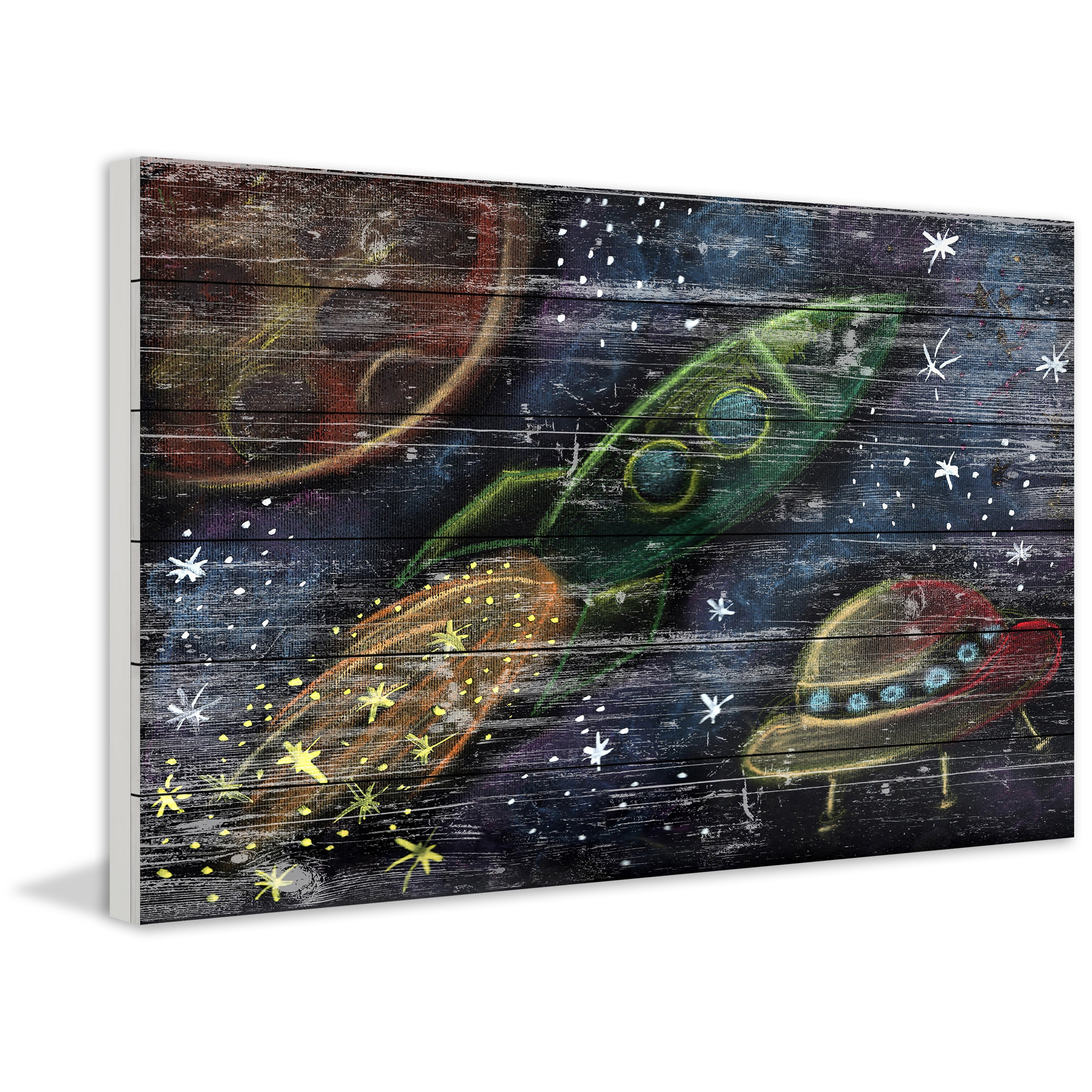 Space Travel II Painting Print on White Wood