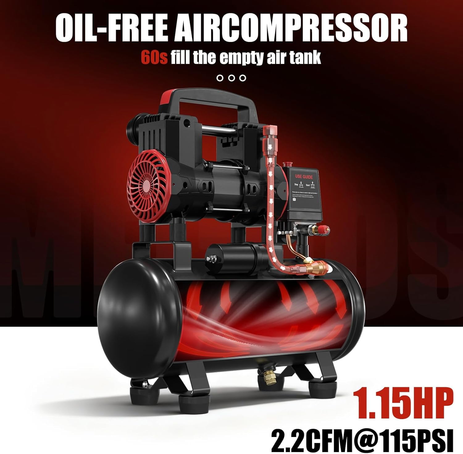 Baotree 3-Gallon Portable Air Compressor, oil-free, 70-decibel quiet operation, suitable for garage and home use, tire inflator