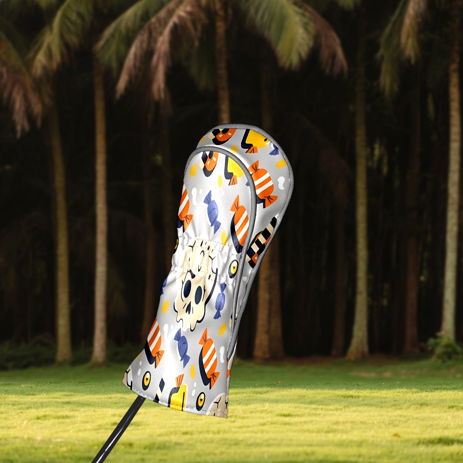 Golf Club Covers, Colorful HalloweenCandy Premium PU Leather Driver Hybrid Putter Head Covers with Velvet Lining, Waterproof Golf Gifts for Men Women