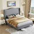 thumbnail image 4 of Neche Full Upholstered Bed Frame with 51" Tall Headboard Classic Curved Wingback Platform Bed with Soft Fabric, Retro Simple Sleigh Bedframe No Box Spring Needed/Easy Assembly, Light Grey, 4 of 13