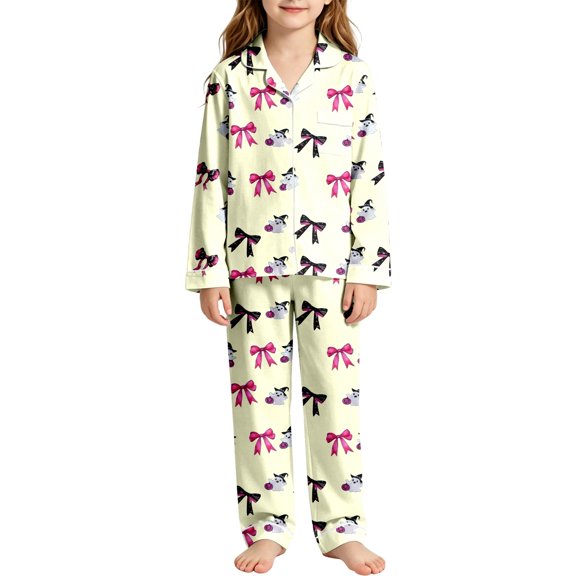 CONZONE Halloween Toddler Girls Pajamas Graphic Pjs Set Hallowmas Jammies Long Sleeve Button Down Shirts Pants 2 Piece Sleepwear Loungewear for Kids
