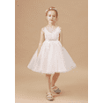 thumbnail image 3 of Knee Length Flower Girl Dress with Detachable Beaded Waistband V Neck Tulle Lace Princess Pageant Dress Birthday Party Dress for Girls Elegant Floral Design Special Occasion ( 2 -3Years）, 3 of 9
