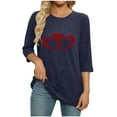 thumbnail image 4 of Tops for Women Plus Size 3/4 Sleeve Printing Round-neck Casual Fall Winter Blouses Shirts Top Navy XXL, 4 of 5