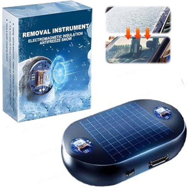 Electromagnetic Snow Melter, 2026 Anti-Freeze Electromagnetic Car Snow Removal Device, Car Antifreeze Interference Instrument Scraping Defroster with Solar Charging for Suv Cars Windshield(1PC)