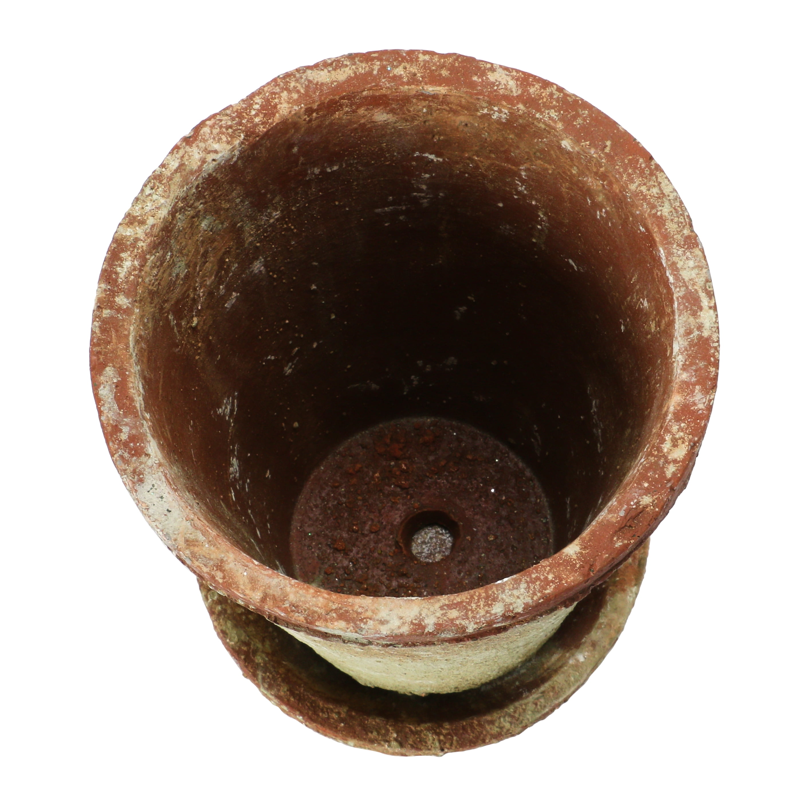 Creative Co-Op Cement Planter with Saucer, Distressed Terra-cotta Finish, Set of 2 (Holds 5" Pot)