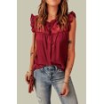 thumbnail image 2 of ABPHQTO Camiseta sin mangas con canesú de malla de lunares suizos con volantes rojos para mujer, 2 of 5