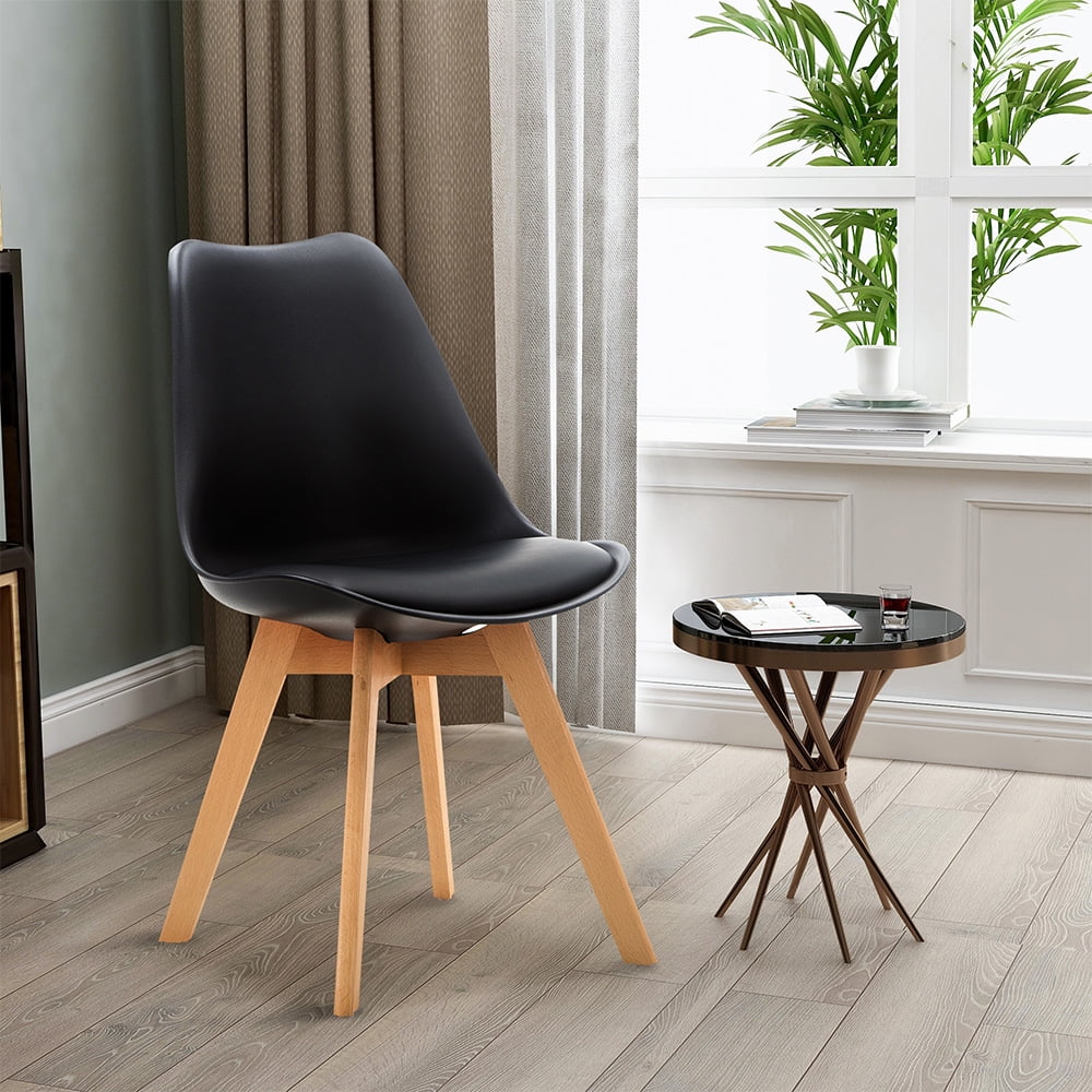 4pcs Pre Assembled Modern Style Dining Chair Simple Solid Wood Foot Padded Plastic Chair for 
